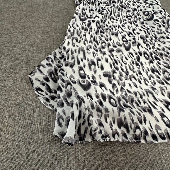 Sundown Mini Dress Lightweight Leopard Print Ruffled Slit V-Neck Spaghetti Strap - Picture 6 of 15